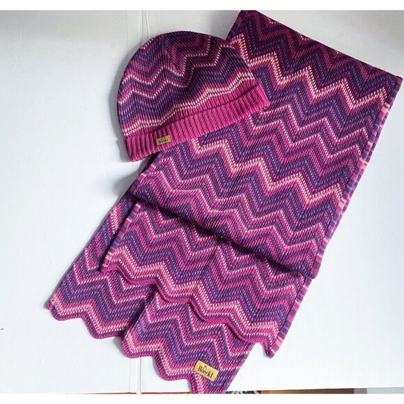 Roeckl Purple Pink Chevron Print Scarf Hat set - Picture 1 of 5
